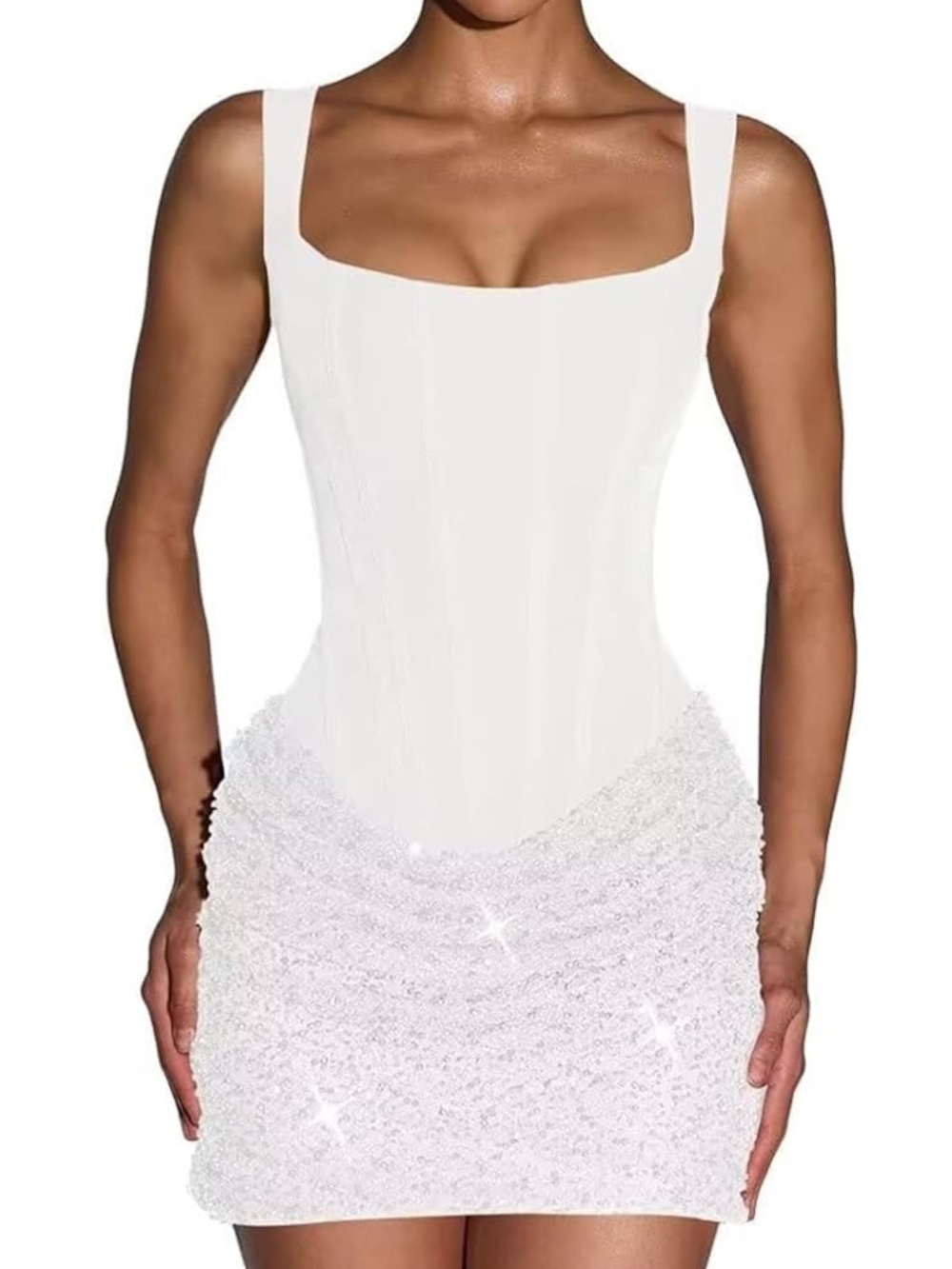 White Square Neck Corset Dress